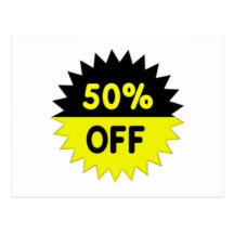 Black and Yellow 50 Percent Off Post Card