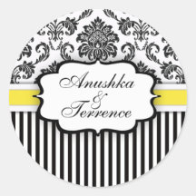 Black and Yellow Damask Stripe Wedding Sticker