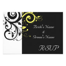 Black and Yellow Reverse Swirl Personalized Invite