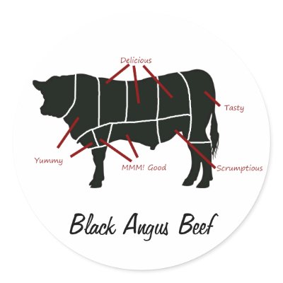 Black Angus Beef  Butcher Chart - Tasty Yummy Stickers by RedneckHillbillies