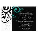 Black Aqua Swirl Wedding Traditional Custom Invitations