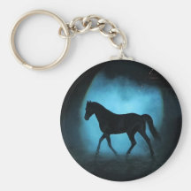 Black Arabian Stallion Square button key chain