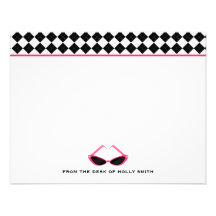 Black Argyle Retro Pink Sunglasses Flat Notecards Custom Announcements