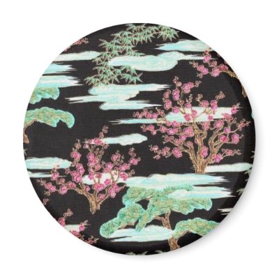 Black Asian Cherry Blossom Print Fridge Magnet by JuJuGarden