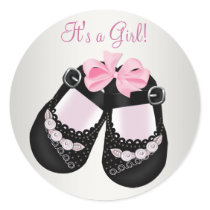 Black Baby Shoes Pink Baby Shower Stickers
