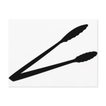 black barbecue tongs icon post cards
