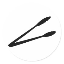black barbecue tongs icon round stickers