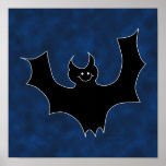 Black Bat Cartoon, in Night Sky. Print