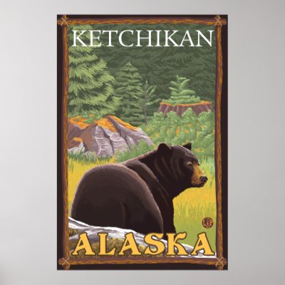 Black Bear in Forest - Ketchikan, Alaska Poster by LanternPress