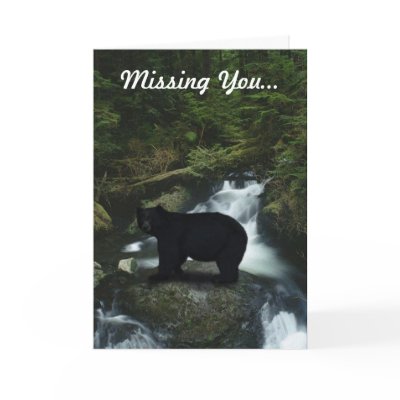 Black Bear & Stream "Missing You" Greeting Card by RavenSpiritPrints