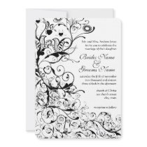 Black Birds & Swirls Wedding Invitation
