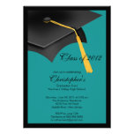 Black Blue Grad Cap Graduation Party Invitation