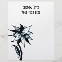 Black Blue & White Swirly Flower by Naomi Flyer Design