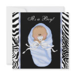 Black Blue Zebra Baby Boy Shower Invitations