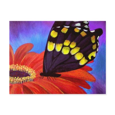 Black Butterfly Daisy Painting - Multi Post Card