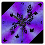 black Butterfly on  pink purple Rainbow Square Wallclock