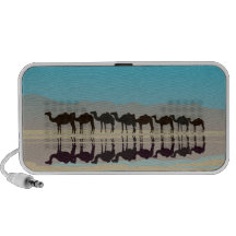 Black camels silhouette in desert laptop speaker