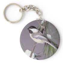 Black-capped Chickadee ? grey background Keychains