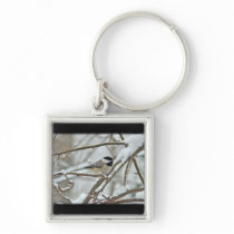 Black-Capped Chickadee in Snow Storm Key Chain