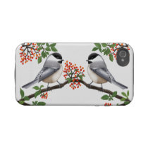 Black Capped Chickadees in Red Berry Bush Iphone 4 Tough Covers