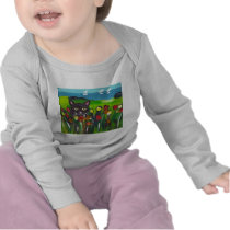 Black cat amongst tulips t-shirt