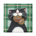 Black Cat and Gingerbread Snowman Magnet