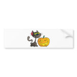 Black Cat And Halloween Pumpkin Winking Bumper Stickers
