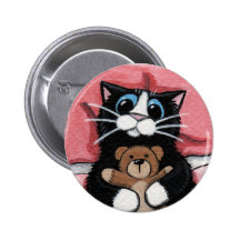 Black Cat and Teddy - Cat Art Button