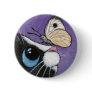 Black Cat and White Butterfly - Cat Art Button