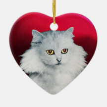 BLACK CAT AND WHITE CAT HEART CHRISTMAS ORNAMENT