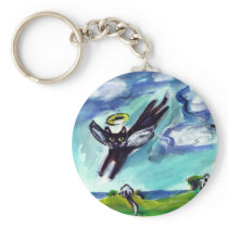 Black cat Angel Keychain