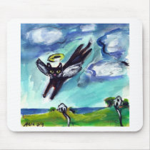 Black cat Angel Mouse Pads