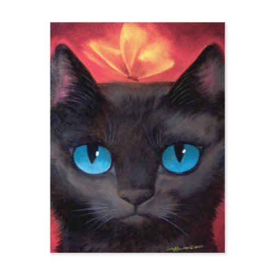 Black Cat Art  & Butterfly - Multi Post Cards by JUDERM