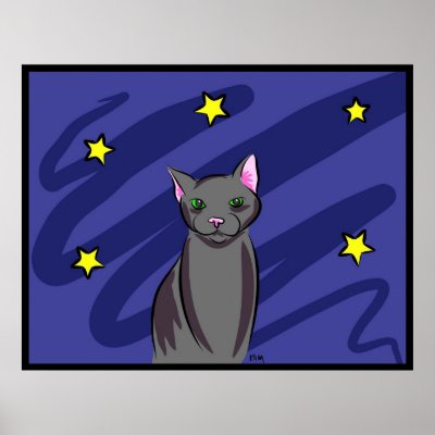 Black Cat at Night Poster by Quequay