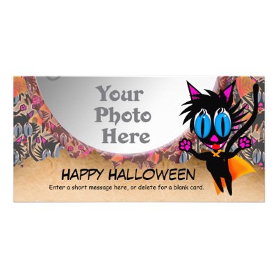 Black Cat...Away! Halloween PhotoCard Template Customized Photo Card by wingedturtle