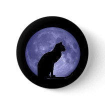 Black Cat Blue Moon Button Pin