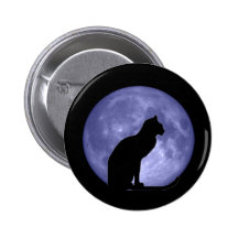 Black Cat Blue Moon Button Pin