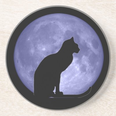 Black Cat Blue Moon Coaster by bigspl
