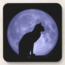 Black Cat Blue Moon Cork Coaster Set