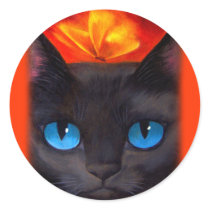 Black Cat Butterfly Painting Art - Multi