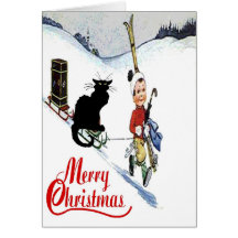 Black Cat Christmas Snow Card