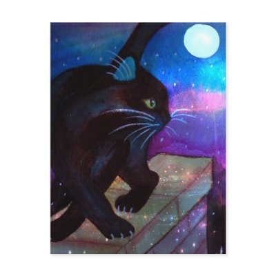 Black Cat Full Moon Post Cards by dreamlyn