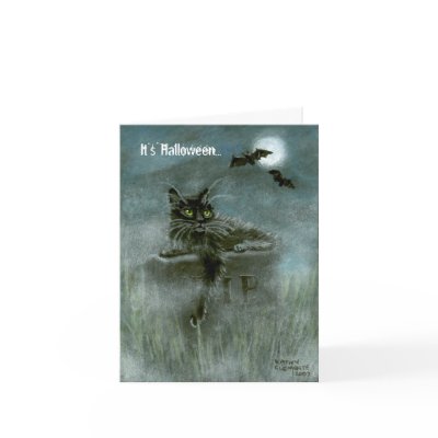 Black Cat Graveyard Bats Moon, It`s Halloween... Cards