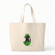 Black Cat Green Christmas Ornament Merry Christmas Tote Bags