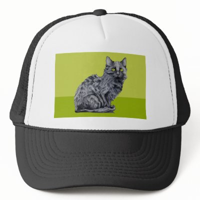 Black Cat green Hat by floatinglemons