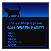 black cat  halloween invite