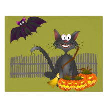 Black Cat Halloween Party Invitation