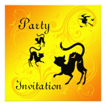 Black Cat Halloween Party Invitation