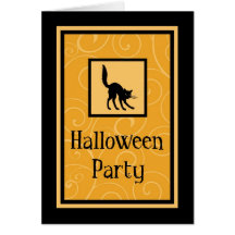 Black Cat Halloween Party Invitation Card