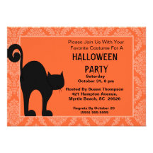 Black Cat Halloween  Party Invitations